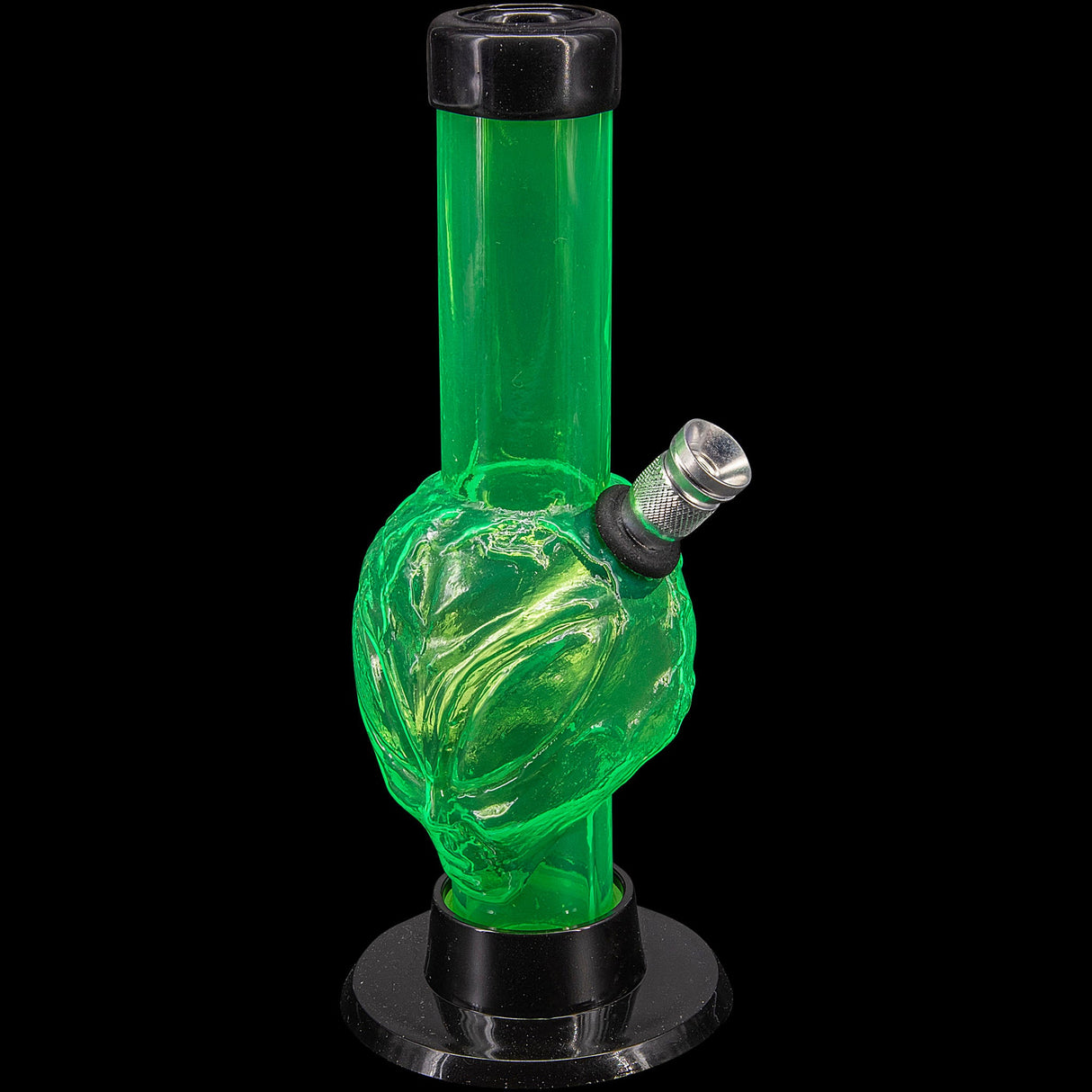 JM Plastics Mini Skull Acrylic Bong in Green - 6" Tall, Durable Water Pipe, Front View