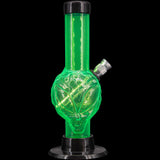 JM Plastics Mini Skull Acrylic Bong in Green - 6" Tall - Front View on Black Background