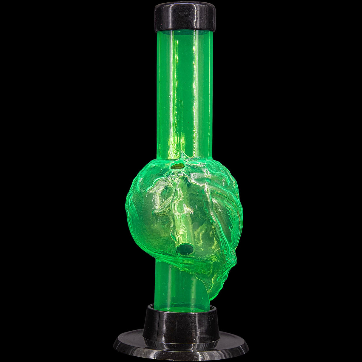 JM Plastics Mini Skull Acrylic Bong in Green, 6" Tall, Durable Water Pipe, Front View