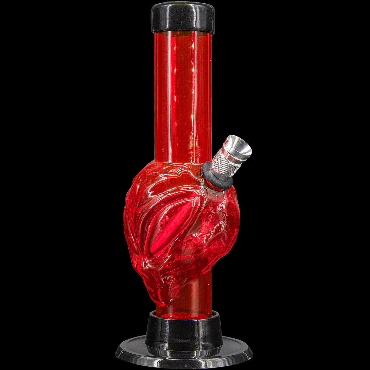 JM Plastics Mini Skull Acrylic Bong in Red, 6" Tall, Front View on Black Background