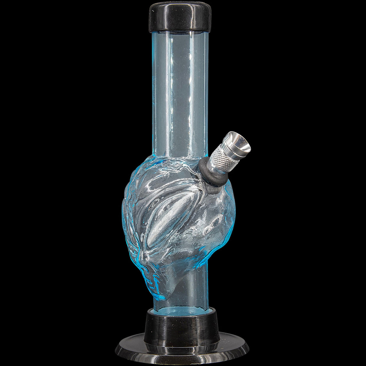 JM Plastics Mini Skull Acrylic Bong in blue, 6" tall, durable with a sturdy base - front view