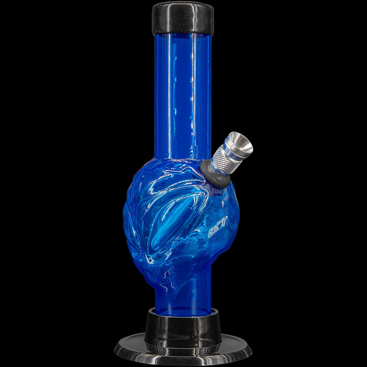 JM Plastics Mini Skull Acrylic Bong in Blue, 6" Tall, Durable with Metal Bowl - Front View