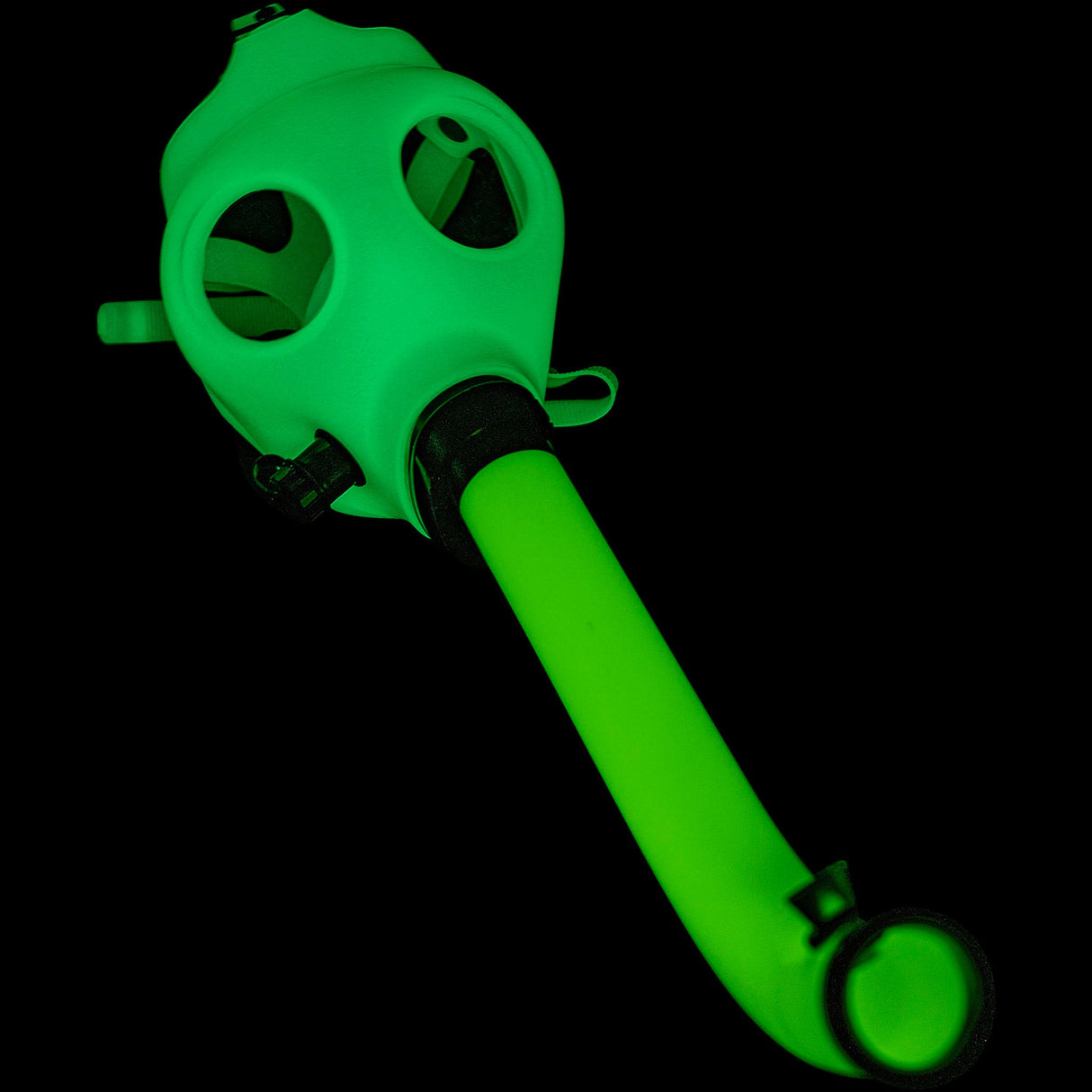 JM Plastics Acrylic Glow In The Dark Gas Mask with Curved Steamroller Tube for Dry Herbs