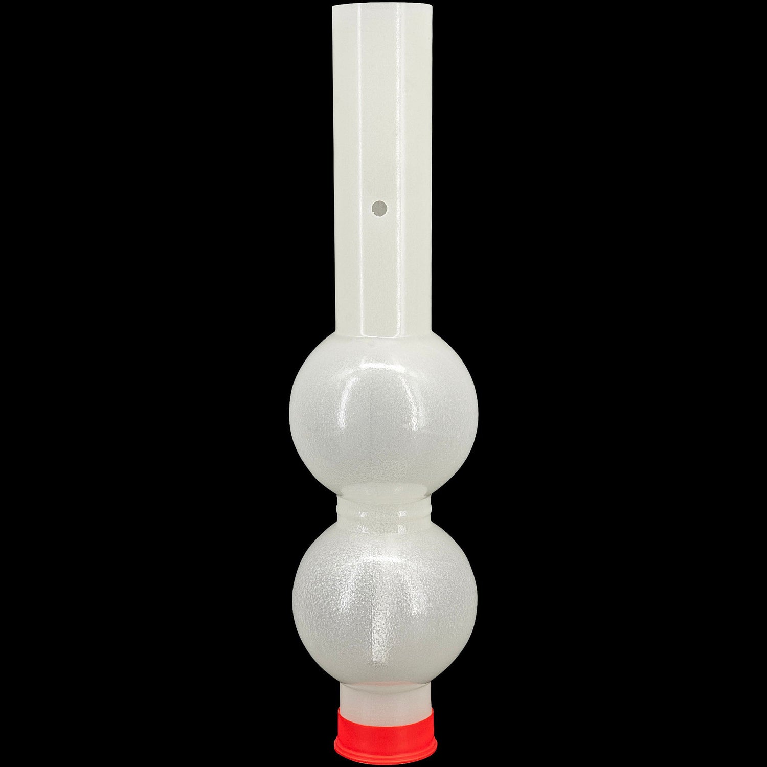 JM Enterprises acrylic diffuser tube showing the carb hole on the neck, unlit on black background