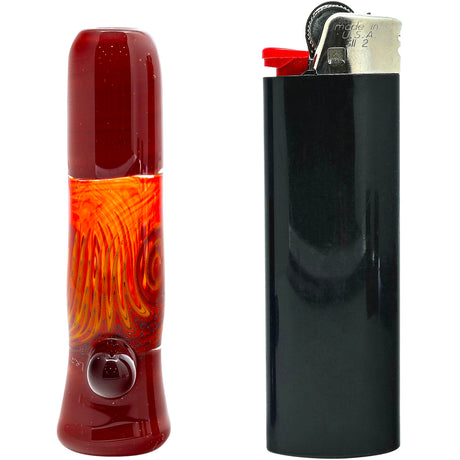 Crimson Red Reversal Glass Chillum by Chris Lezak