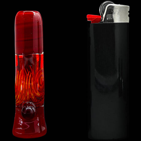 Crimson Red Reversal Glass Chillum by Chris Lezak