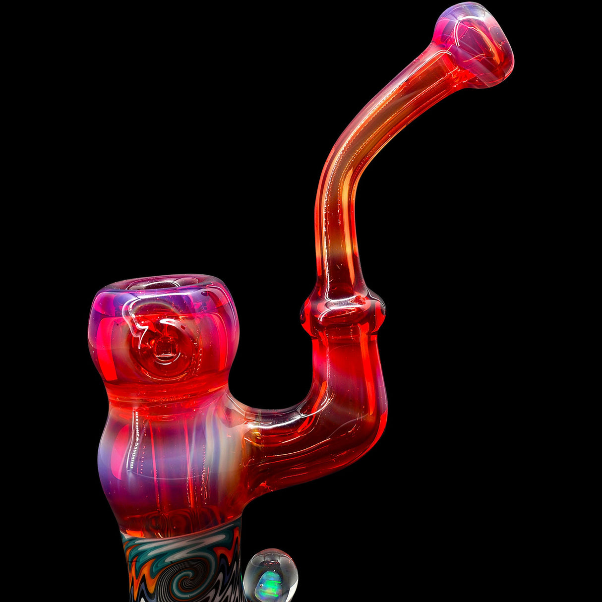 Crimson Fire Sherlock Bubbler Glass Pipe by Chris Lezak