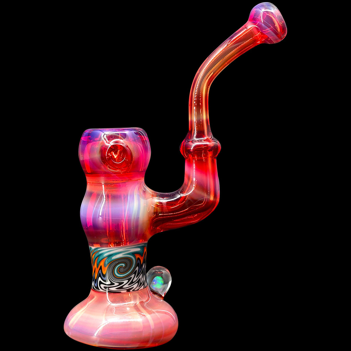 Crimson Fire Sherlock Bubbler Glass Pipe by Chris Lezak