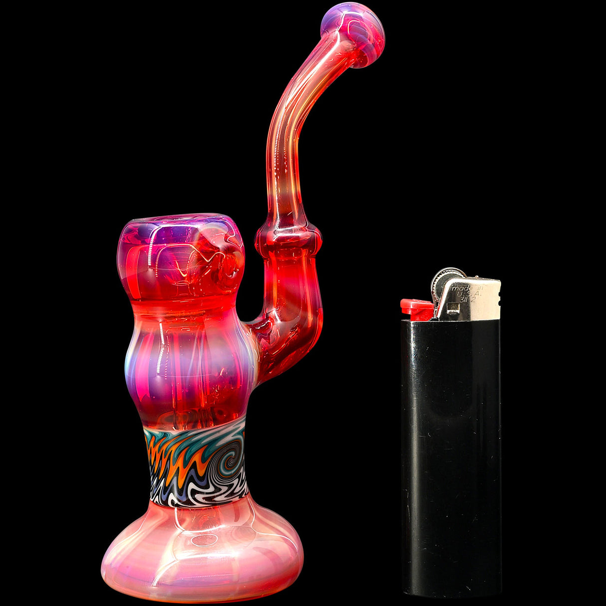 Crimson Fire Sherlock Bubbler Glass Pipe by Chris Lezak