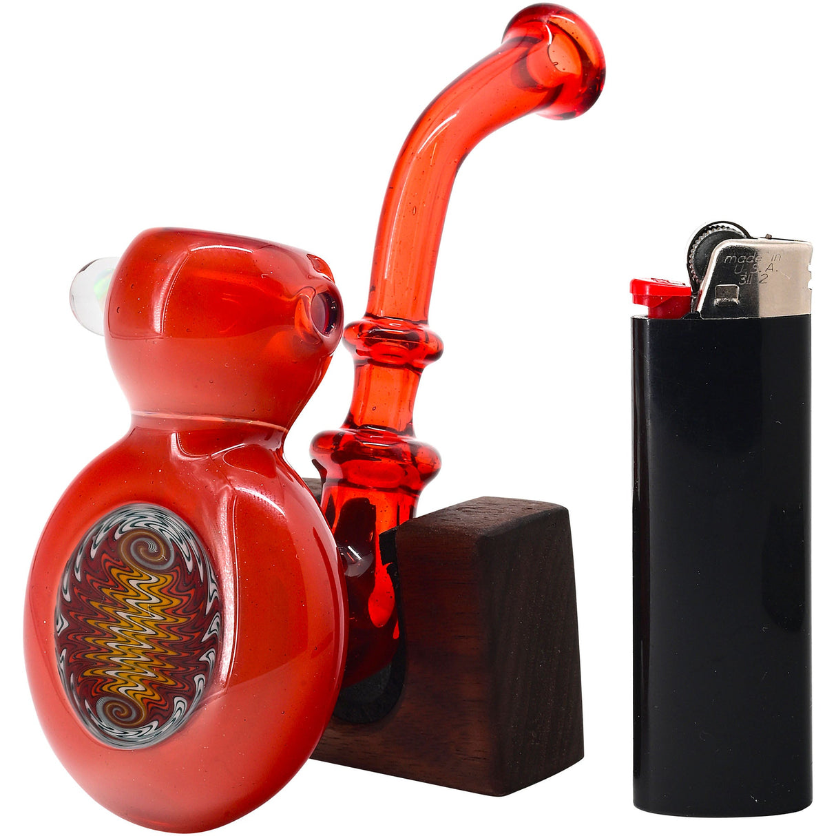 Fumed Fire Red Sherlock Glass Bubbler by Chris Lezak