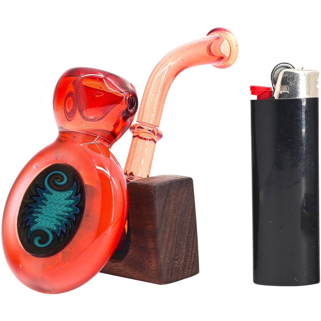 Fire Red Sherlock Glass Bubbler with Reversal by Chris Lezak