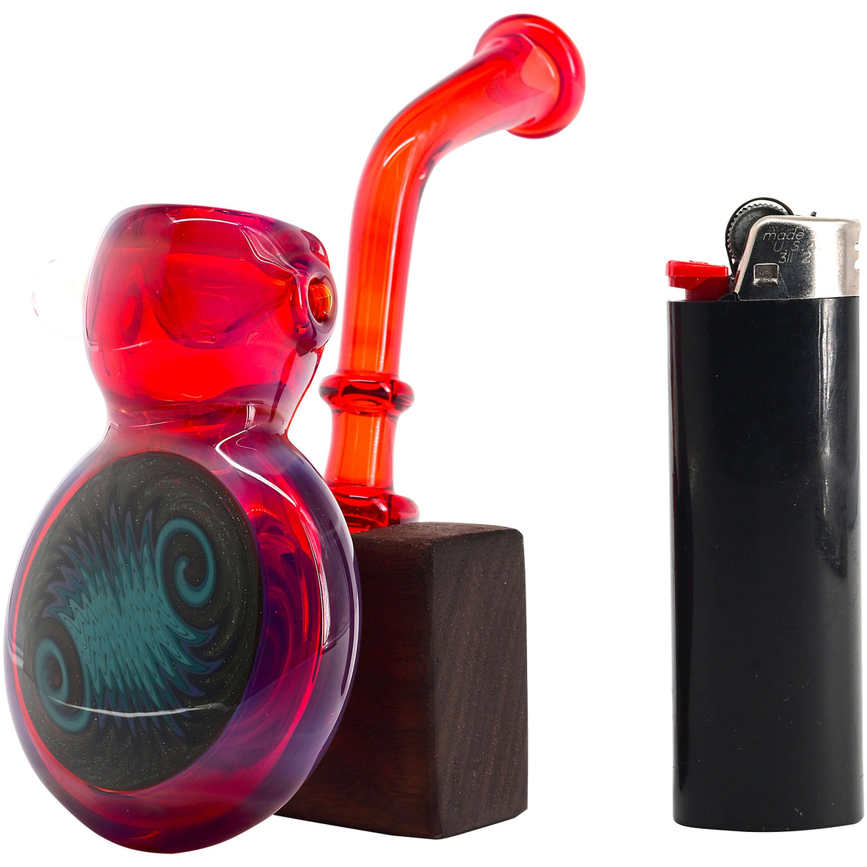 Fumed Ruby Sherlock Glass Bubbler Pipe by Chris Lezak
