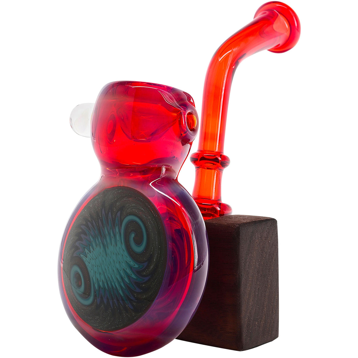 Fumed Ruby Sherlock Glass Bubbler Pipe by Chris Lezak