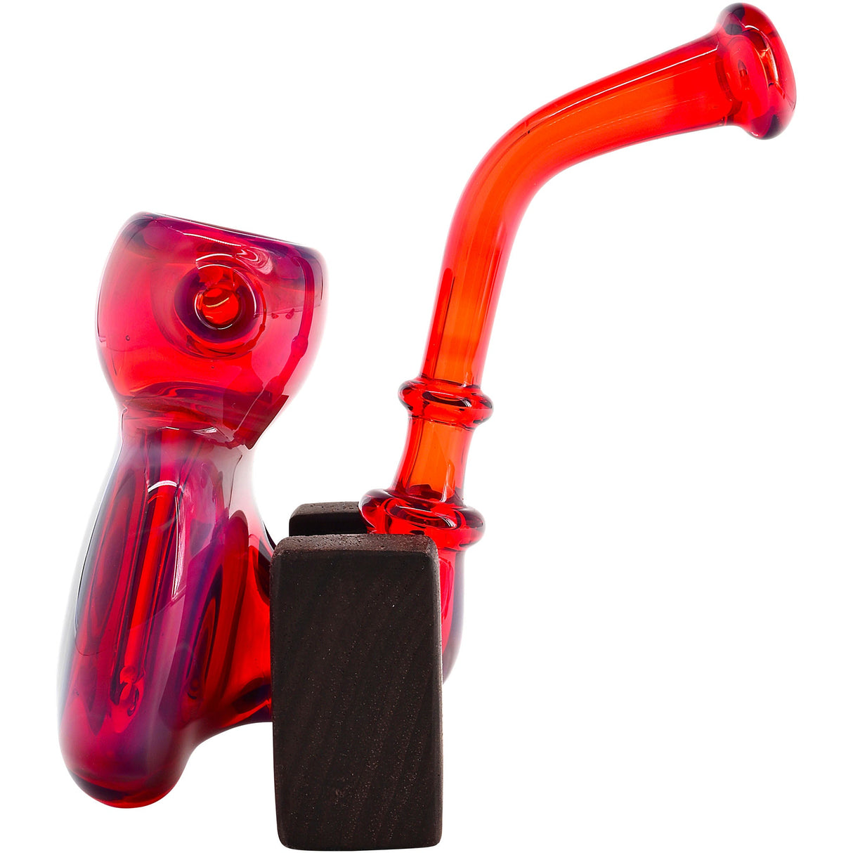 Fumed Ruby Sherlock Glass Bubbler Pipe by Chris Lezak