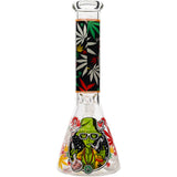 Aliens And Hemp Leaves Glow Glass Beaker Water Pipe-10" / 14mm F / Designs Vary