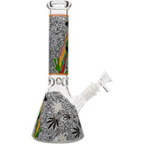 Aliens And Hemp Leaves Glow Glass Beaker Water Pipe-10" / 14mm F / Designs Vary