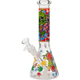 Aliens And Hemp Leaves Glow Glass Beaker Water Pipe-10" / 14mm F / Designs Vary