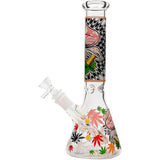 Aliens And Hemp Leaves Glow Glass Beaker Water Pipe-10" / 14mm F / Designs Vary