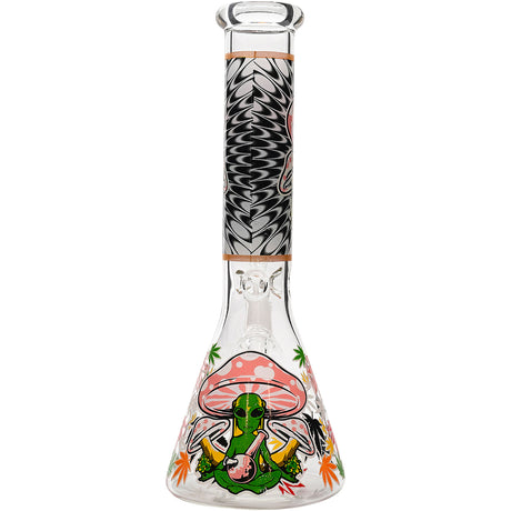 Aliens And Hemp Leaves Glow Glass Beaker Water Pipe-10" / 14mm F / Designs Vary