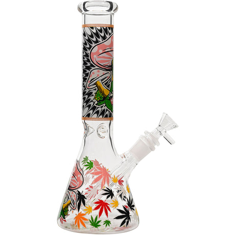 Aliens And Hemp Leaves Glow Glass Beaker Water Pipe-10" / 14mm F / Designs Vary