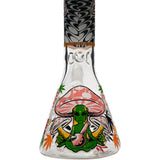 Aliens And Hemp Leaves Glow Glass Beaker Water Pipe-10" / 14mm F / Designs Vary