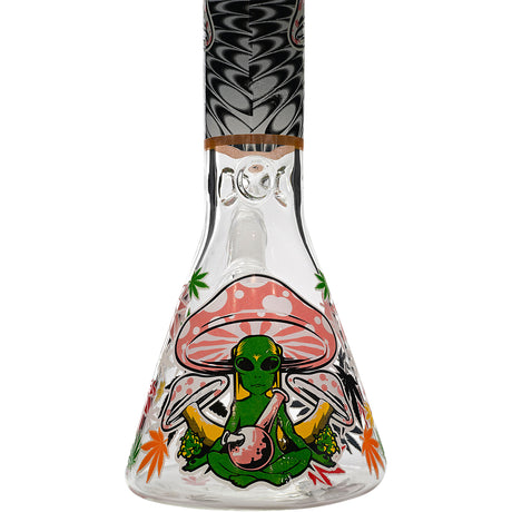Aliens And Hemp Leaves Glow Glass Beaker Water Pipe-10" / 14mm F / Designs Vary