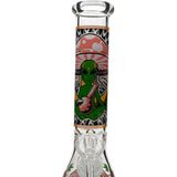 Aliens And Hemp Leaves Glow Glass Beaker Water Pipe-10" / 14mm F / Designs Vary