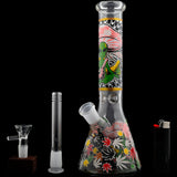 Aliens And Hemp Leaves Glow Glass Beaker Water Pipe-10" / 14mm F / Designs Vary