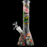 Aliens And Hemp Leaves Glow Glass Beaker Water Pipe-10" / 14mm F / Designs Vary