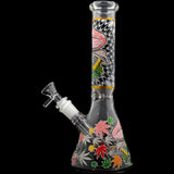 Aliens And Hemp Leaves Glow Glass Beaker Water Pipe-10" / 14mm F / Designs Vary