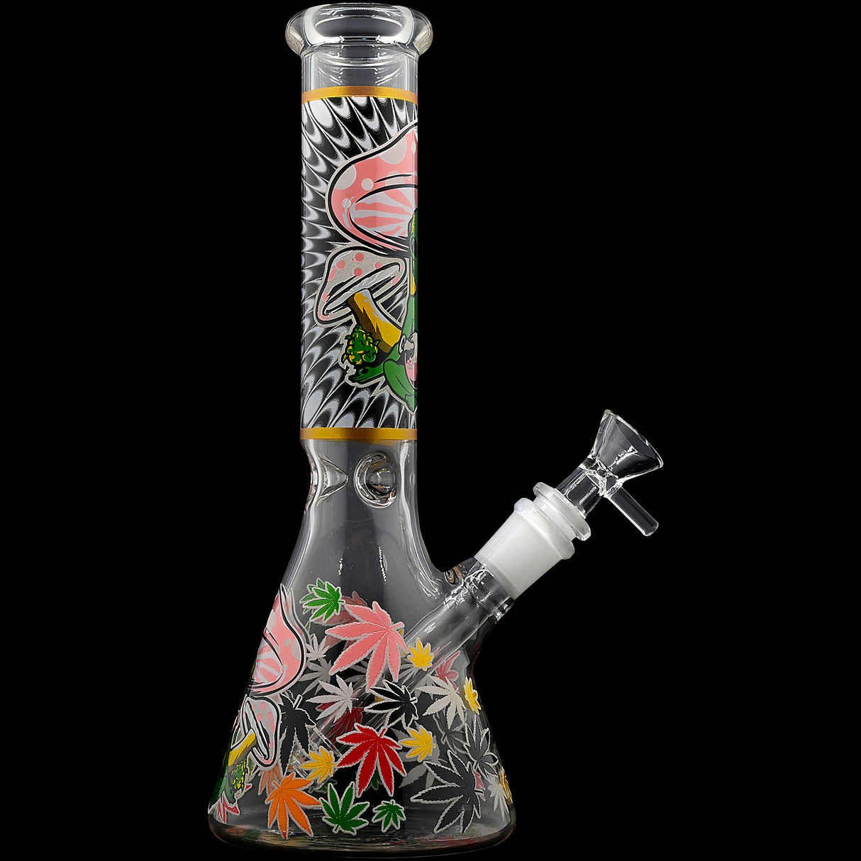 Aliens And Hemp Leaves Glow Glass Beaker Water Pipe-10" / 14mm F / Designs Vary