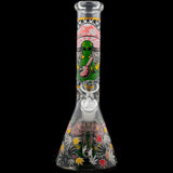Aliens And Hemp Leaves Glow Glass Beaker Water Pipe-10" / 14mm F / Designs Vary