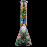 Aliens And Hemp Leaves Glow Glass Beaker Water Pipe-10" / 14mm F / Designs Vary