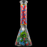 Aliens And Hemp Leaves Glow Glass Beaker Water Pipe-10" / 14mm F / Designs Vary