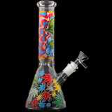 Aliens And Hemp Leaves Glow Glass Beaker Water Pipe-10" / 14mm F / Designs Vary