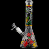 Aliens And Hemp Leaves Glow Glass Beaker Water Pipe-10" / 14mm F / Designs Vary