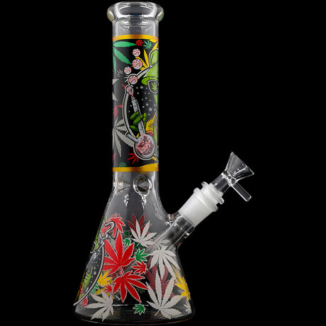 Aliens And Hemp Leaves Glow Glass Beaker Water Pipe-10" / 14mm F / Designs Vary