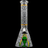 Aliens And Hemp Leaves Glow Glass Beaker Water Pipe-10" / 14mm F / Designs Vary
