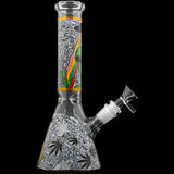 Aliens And Hemp Leaves Glow Glass Beaker Water Pipe-10" / 14mm F / Designs Vary