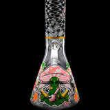 Aliens And Hemp Leaves Glow Glass Beaker Water Pipe-10" / 14mm F / Designs Vary