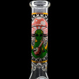 Aliens And Hemp Leaves Glow Glass Beaker Water Pipe-10" / 14mm F / Designs Vary