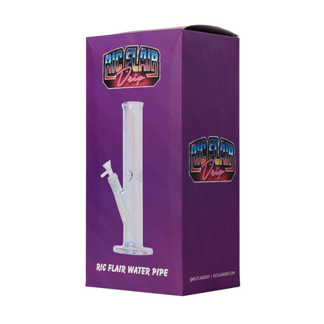 Ric Flair Drip Water Pipe in packaging, clear borosilicate glass bong with 14mm bowl, side view