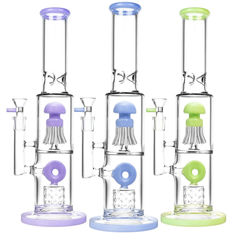 14" Dual Chamber Jellyfish Perc Water Pipes in various colors with 90-degree joint angle
