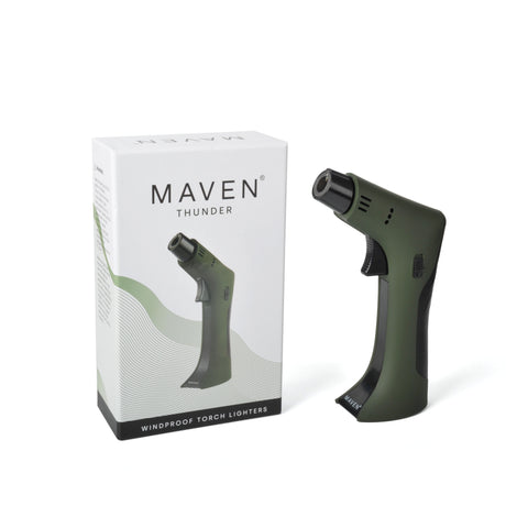 Maven Torch Thunder in Green: Windproof Jet Flame Dab Rig Torch with Safety Lock and Packaging