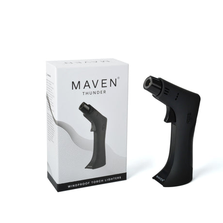 Maven Torch Thunder in Black: Windproof Jet Flame Dab Rig Torch with Safety Lock and Box