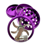 Sir Shredalot Crank top 4 part Grinder in purple with sharp teeth and kief catcher