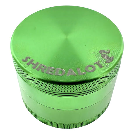 Sir Shredalot 4-part Grinder 63mm in vibrant green with engraved logo, top view