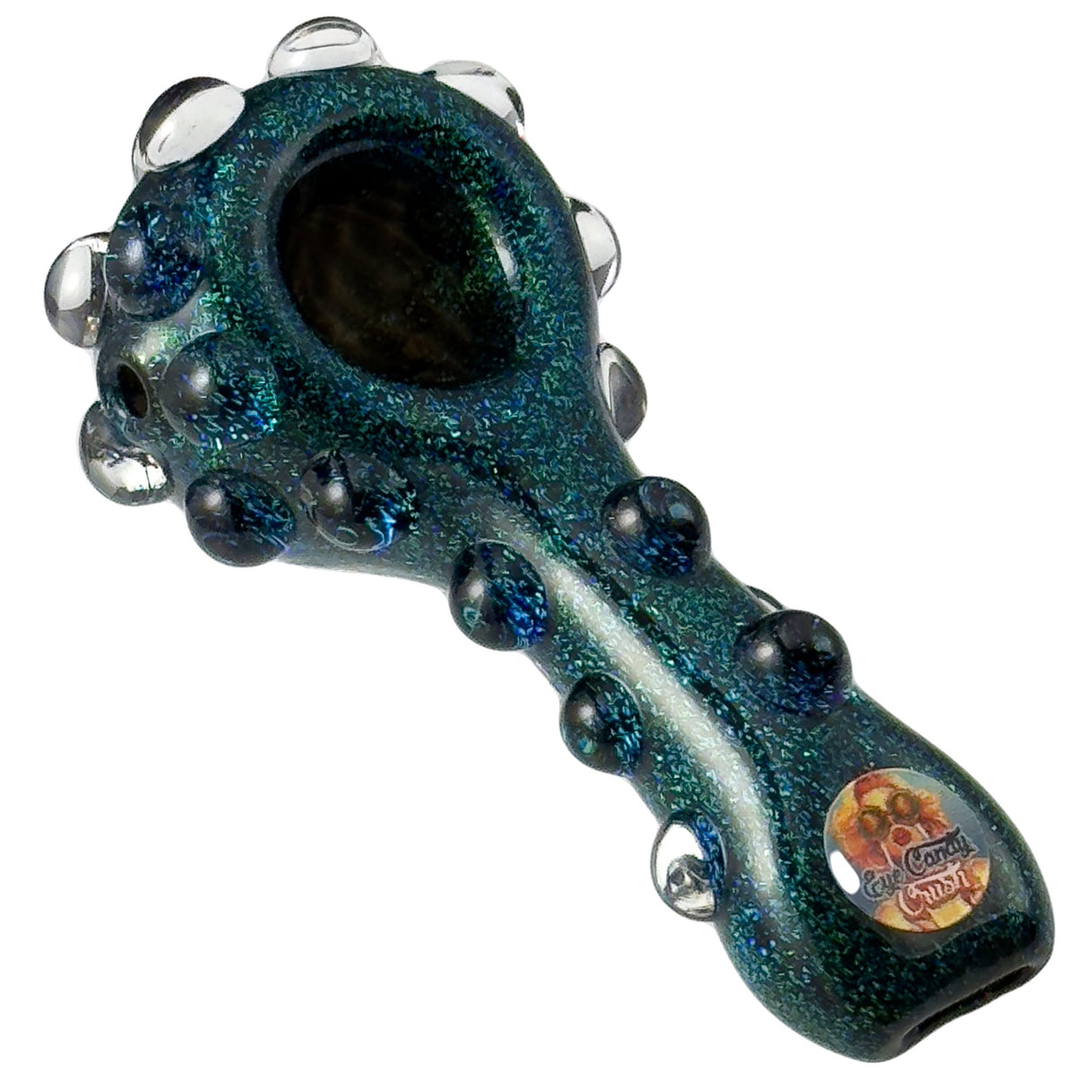 Crush Full Dichro Spoon Hand Pipe in Blue with Sparkling Finish and Glass Bumps - Top View