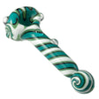 Crush Spiral Wig-Wag Head Hand Pipe in Blue-Green with Bulb Mouthpiece, Borosilicate Glass