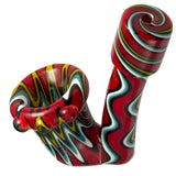 Crush Sherlock Hooks hand pipe in red with swirled patterns, made of borosilicate glass, top view